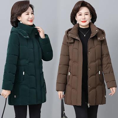 Women's Winter Thickened Jackets Down Cotton Parkas Hooded Quilted Long Pockets Coat Middle Aged Female Overcoat