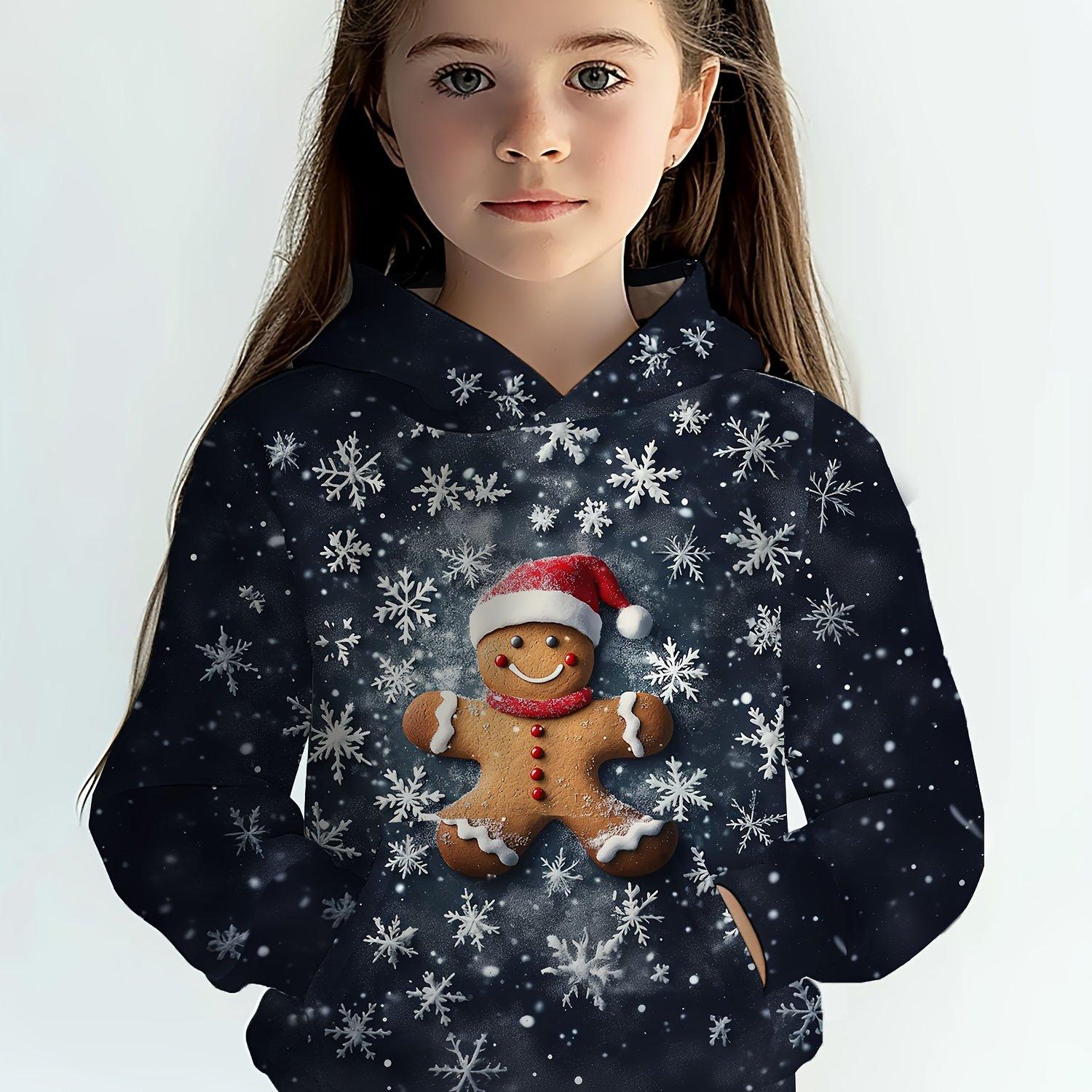 

Детская одежда Толстовки с капюшоном для девочек с длинным рукавом 3D-мультяшный рождественский принт Детская весенне-осенняя одежда Повседневная милая уличная одежда для девочек 160