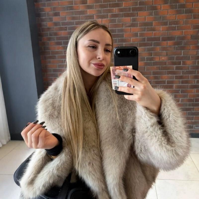 Womens Faux Fur Jacket With Shawl