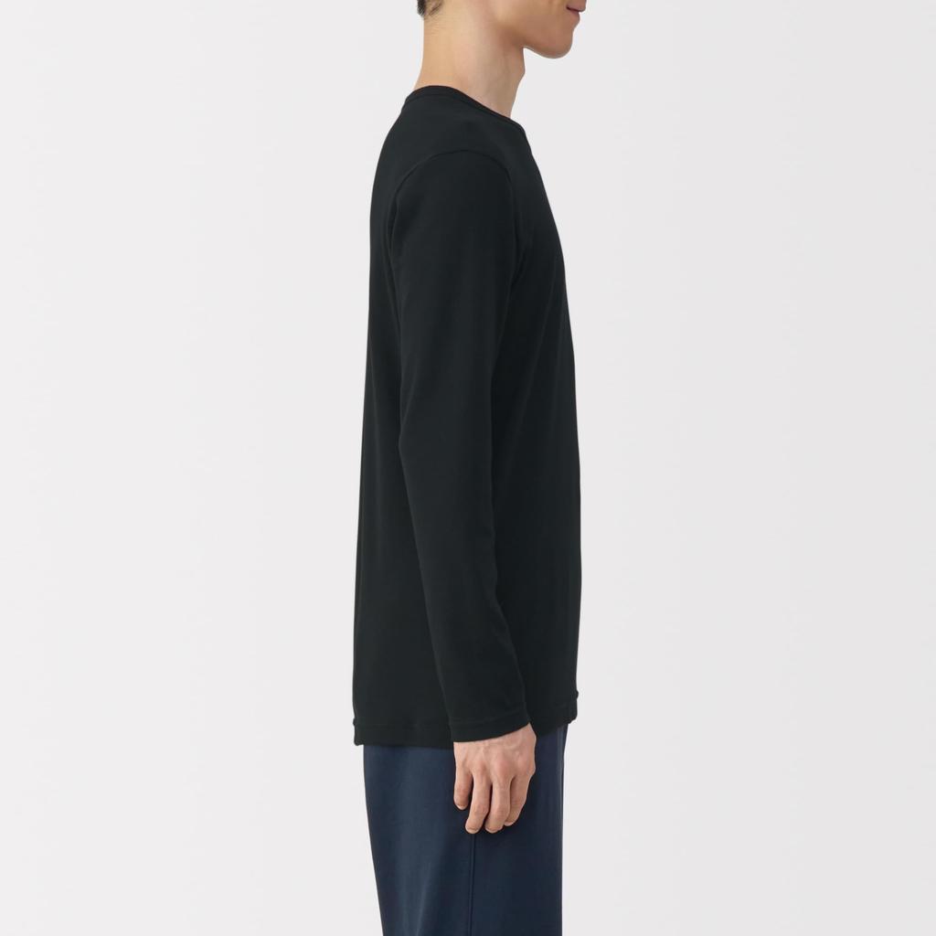 MUJI Warm Cotton Crew Neck Long Sleeve Size S Men's T-Shirt, Black, (FA1APA5A)