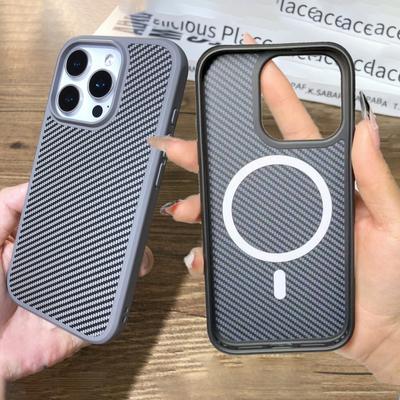 Kohlefaser-Muster Magnetisch Für Magsafe Hülle für iPhone 16 E 15 14 Plus 13 12 Pro Max 16Pro Kabelloses Laden Mattschwarze TPU-Abdeckung