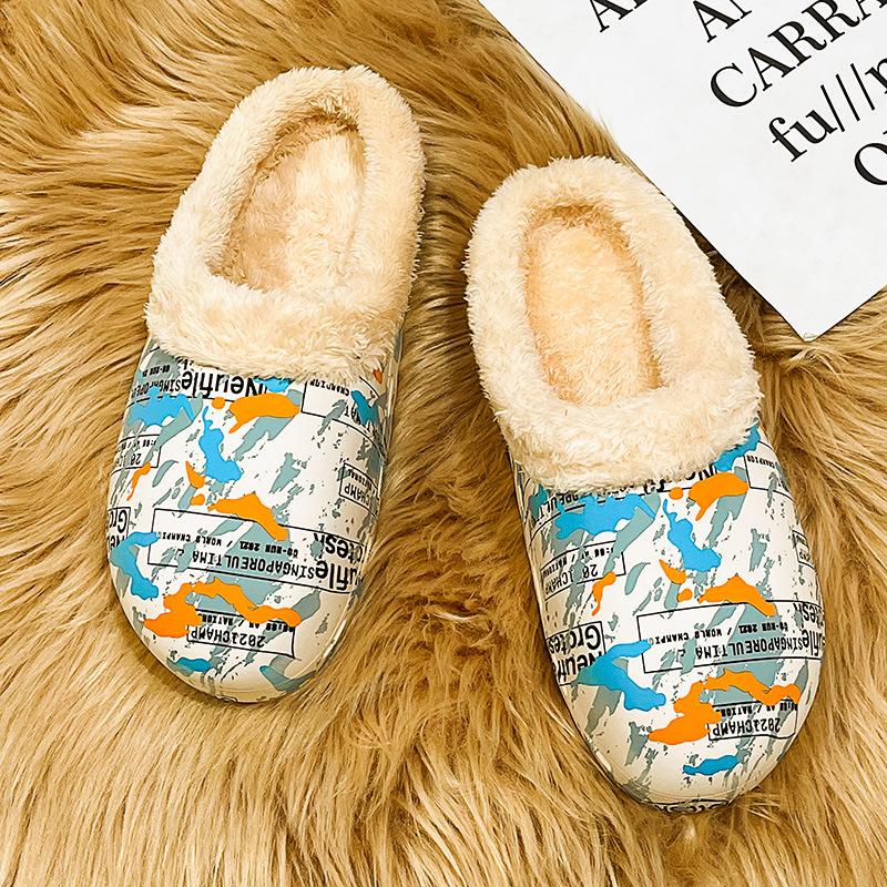 Übergröße EVA Baumwollpantoffeln Winter Neu Herren Indoor Zuhause Warm Dicke Sohle Graffiti Baumwollpantoffeln