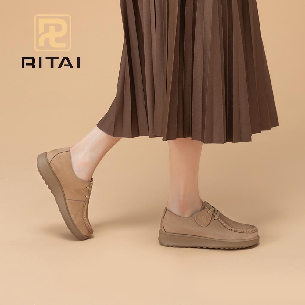 Genuine Leather Women Casual Shoes Round Head Height Increasing Thick Bottom Shoes Breathable Comfortable Flat Shoes