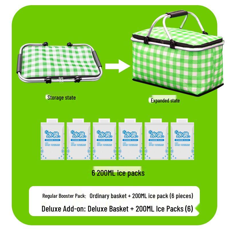 Faltbarer isolierter Picknickkorb Lunchtasche - Tragbare Sommer-Kühltasche mit Kühlakku und Aluminiumfolienisolierung