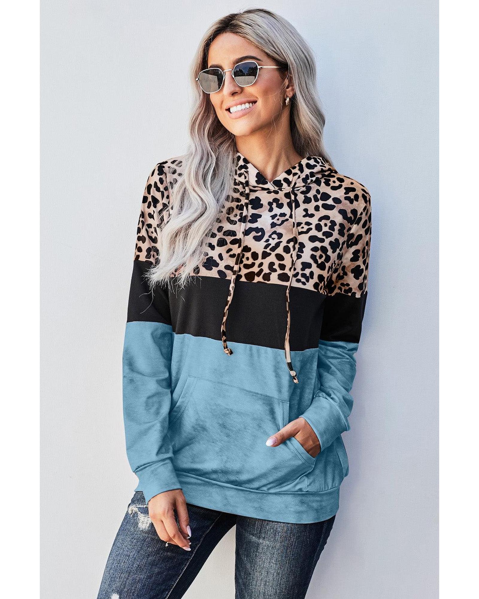 

Azura Exchange Leopard Colorblock Hoodie XL синій