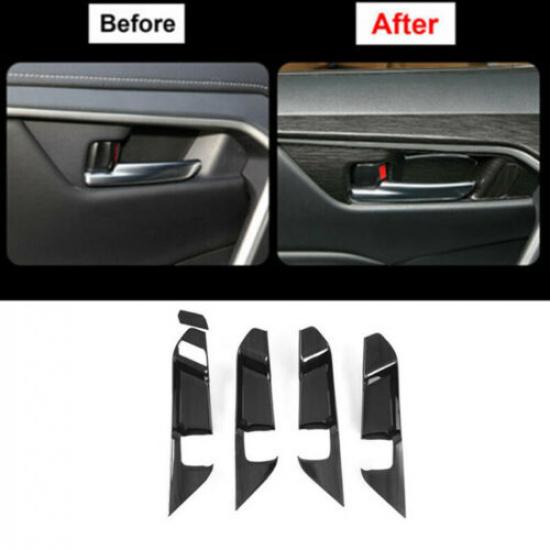 Black Brushed 5PCS Inner Door Handel Bowl Cover Trim for Toyota RAV4 2019-2024