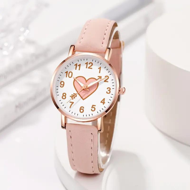 Cute Heart-shaped Dial Female Watch Student Wristwatch Simple Girl Girlfriend Gift