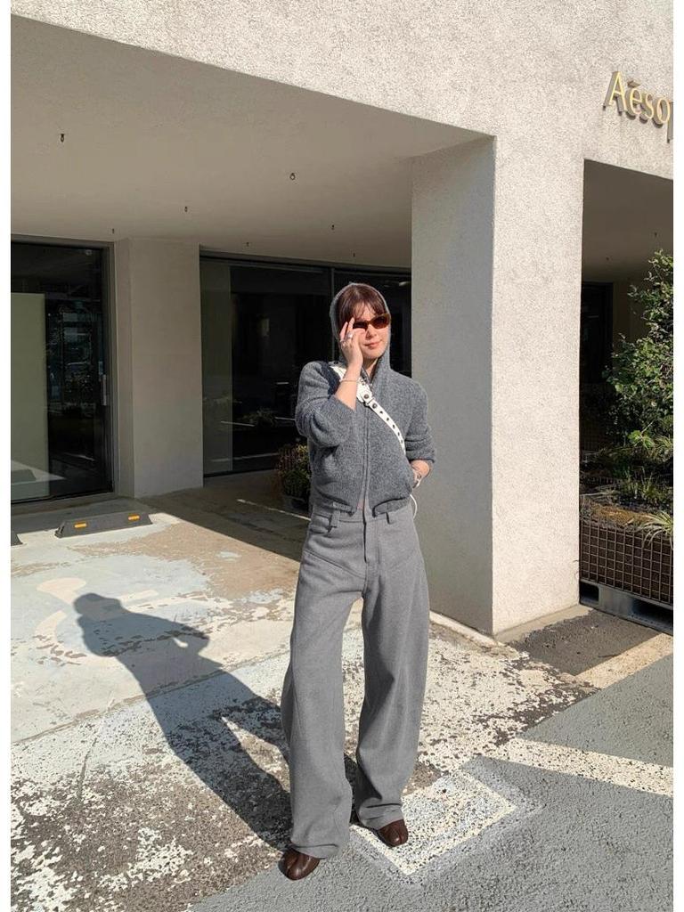 European-American Autumn Retro French Hooded Cardigan & Half Skirt Set