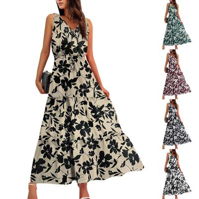 Dámske splývavé šaty Dámske letné šaty Ležérne dlhé šaty bez rukávov Roztomilé dlhé kvetinové šaty