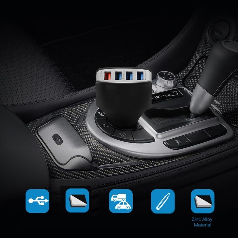 Portable 4 Port Car Charger Quick Charging Adapter USB Car Socket Adapter with Cord for Car Truck Navigation Cameras