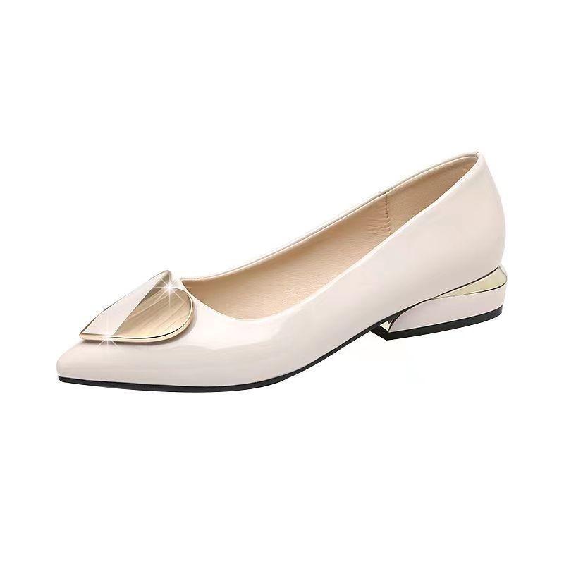 New low-heeled single shoes flat thick-heeled spring fashion pointed-toed short-heeled women's shoes professional leisure work leather shoes