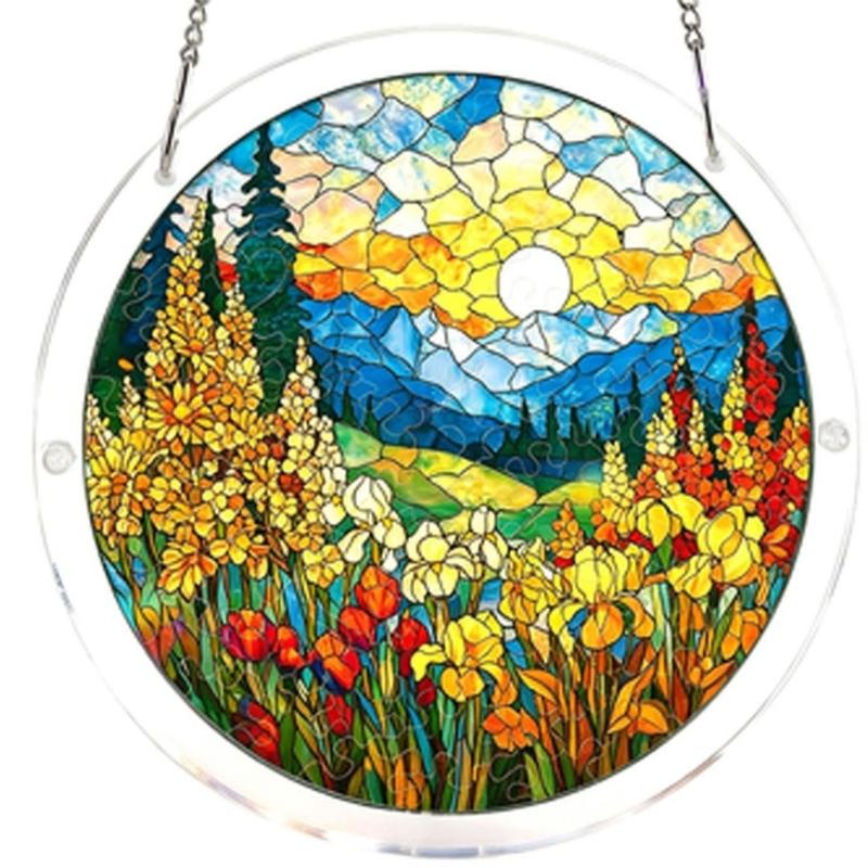 Puzzle Sun Catcher Stained Glass Window Hangings Acrylic Suncatchers Decors for Home Garden Ornament Housewarmings Gift