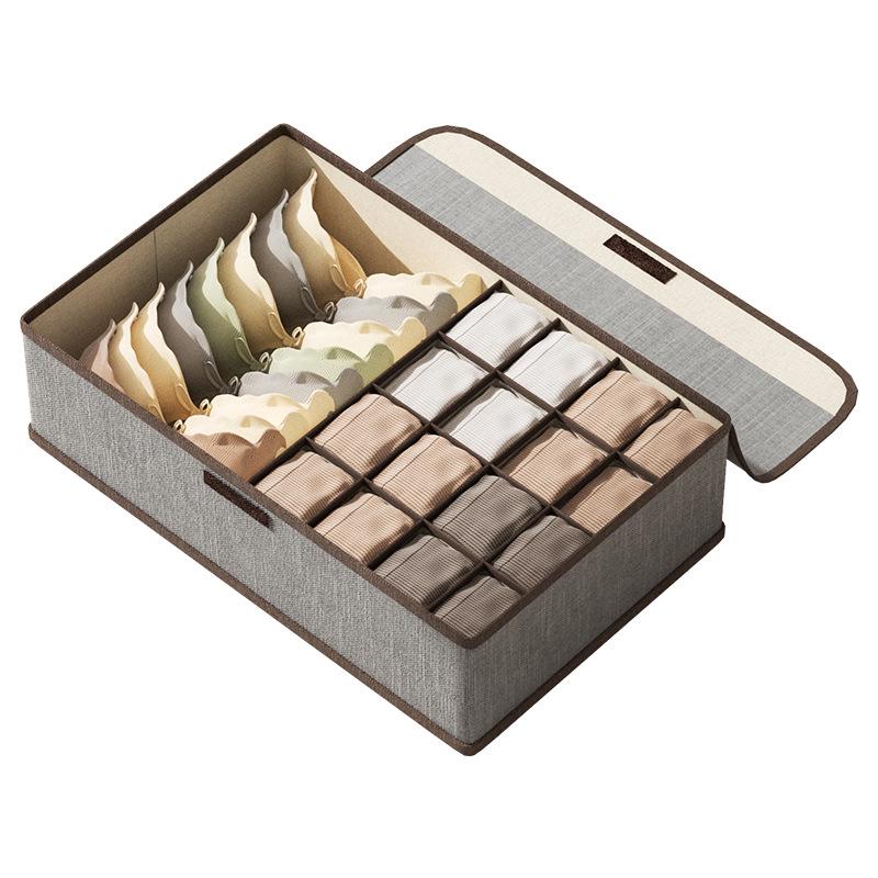 Three-in-One Cotton Linen Underwear & Sock Drawer Organizer for Home Dorms