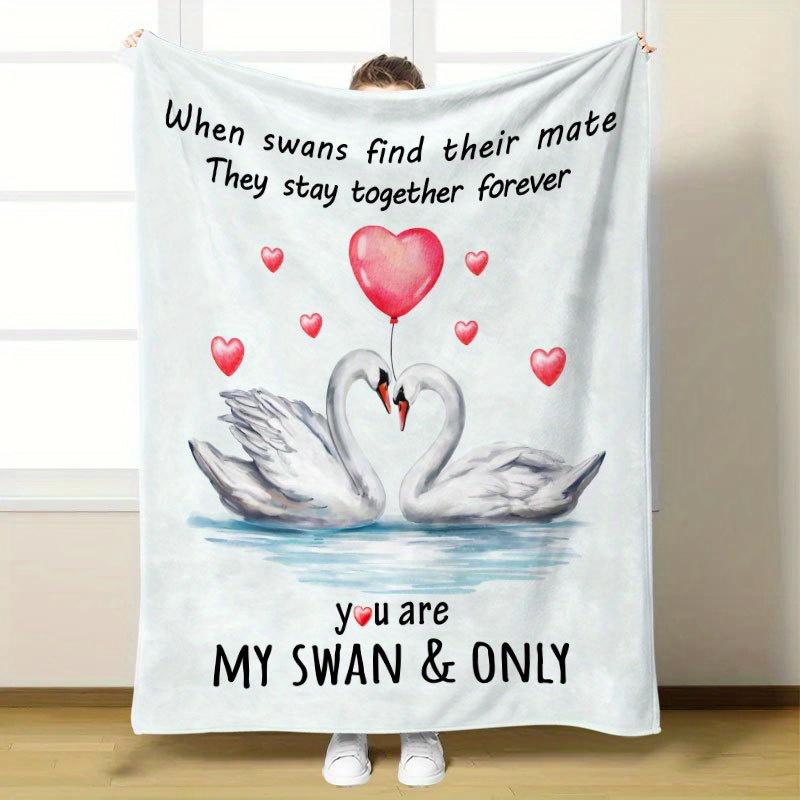 

Romantic Swan Flannel Blanket- You Are My Swan Love Gift for Wife/Mom, Lightweight Heart Print Blanket, Perfect for All Seasons 100x150cm