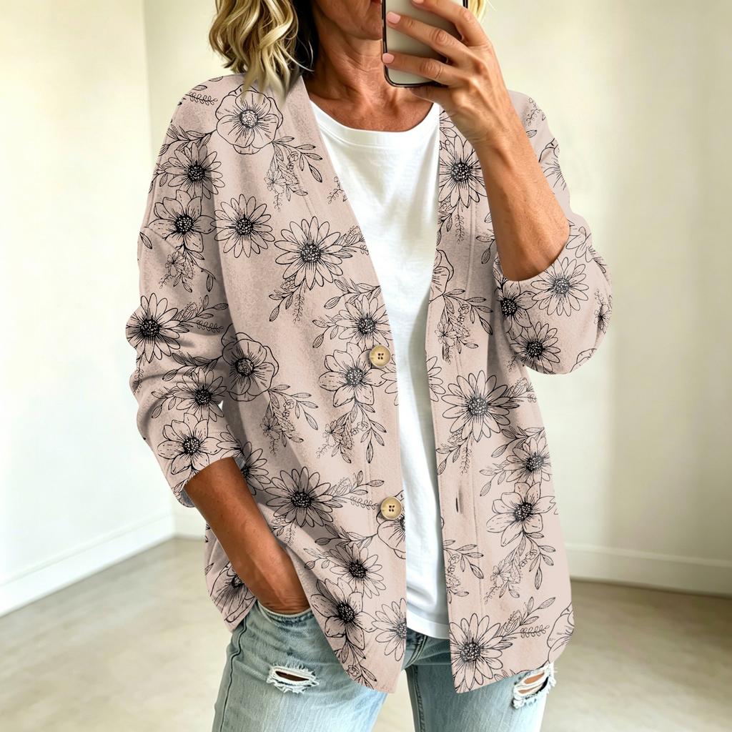 Women's Vintage Floral Print Button Front Jacket for Casual Outdoor Wear