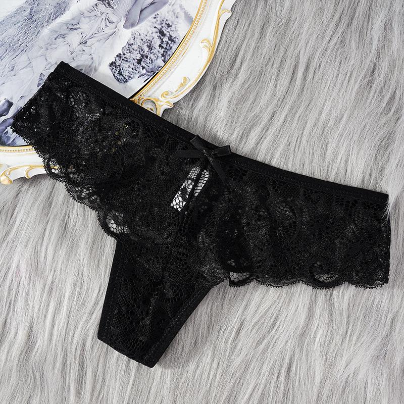 Sexy Lace Thong Women Low Waist Panties Transparent Hollow Out Lingerie Comfortable Elastic Underwear