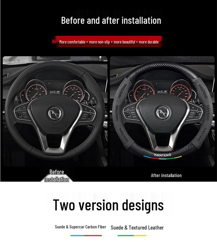 Hanteng X7/X5/e+/V7/X8 Genuine Leather Suede Steering Wheel Cover - Non-Slip, Red