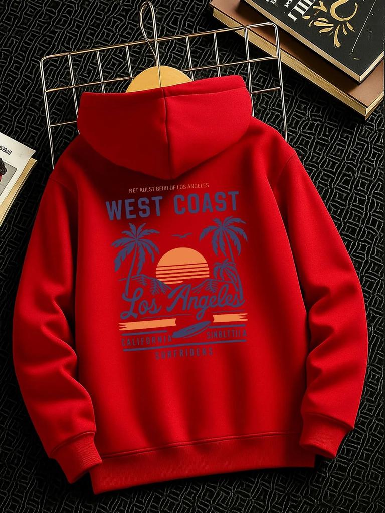Kids California Vintage Surf Hoodie West Coast Back Print Pullover Autumn Winter Fleece Warm Casual Streetwear Hooded Sweatshirt
