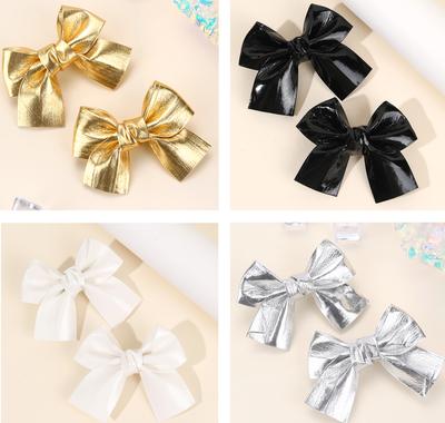 2 Stück Glitzernde Schleifen Haarspangen PU Haarspangen für Mädchen Kinder Schmetterling Leder Vintage Gold Silber Handgefertigter Kopfschmuck Zubehör