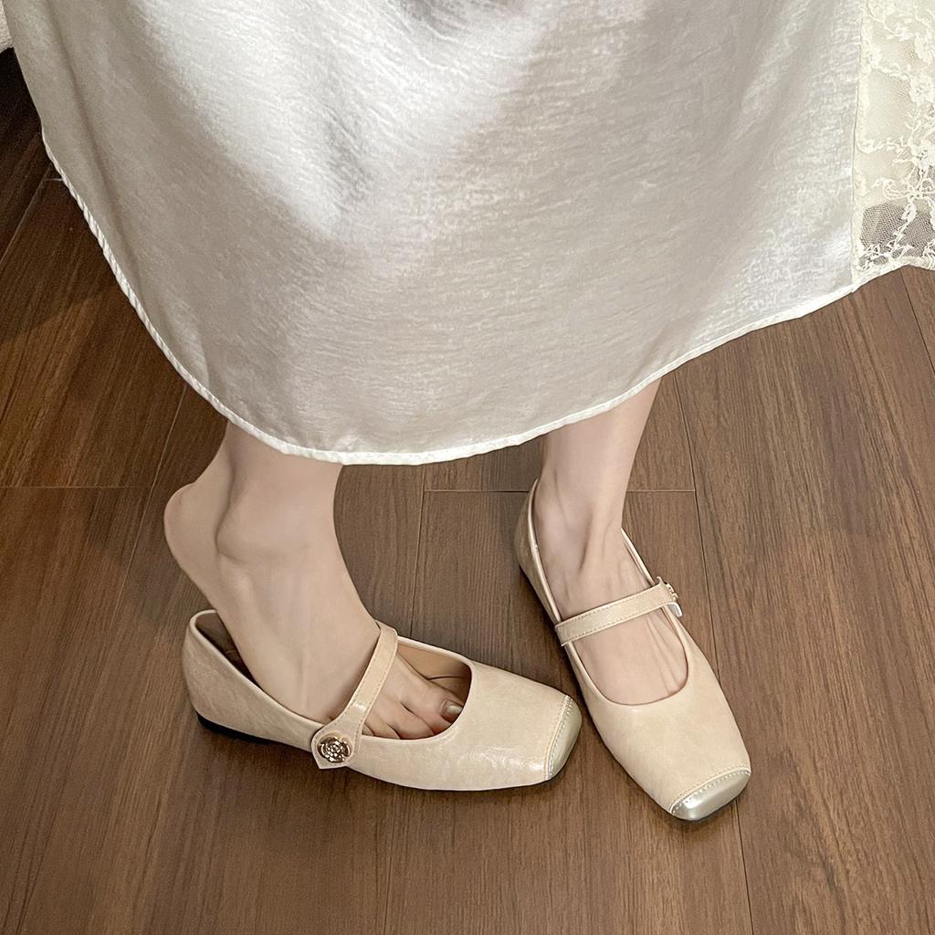 Square head shallow mouth Mary Jane shoes with flat sole single shoes women's soft sole
