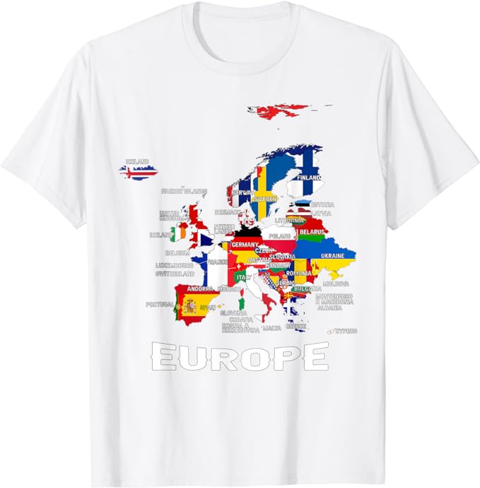 Flag of Europe, European Flags, Map of Europe, European Maps Political T-Shirt Geography Lovers Outfit Humor Funny Trip Tee Gift