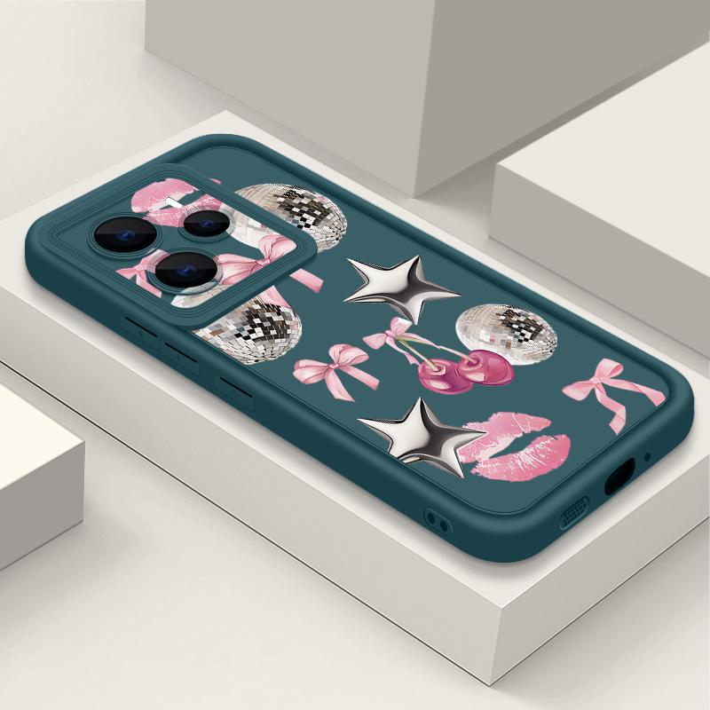 Cherry Bowknots Lips Disco Ball Pattern Case For Xiaomi Redmi Note 14 13 Pro 5G 4G 12 11 Funda Xiaomi 14T 13T 11T Pro Shockproof Bumper Silicone Cover