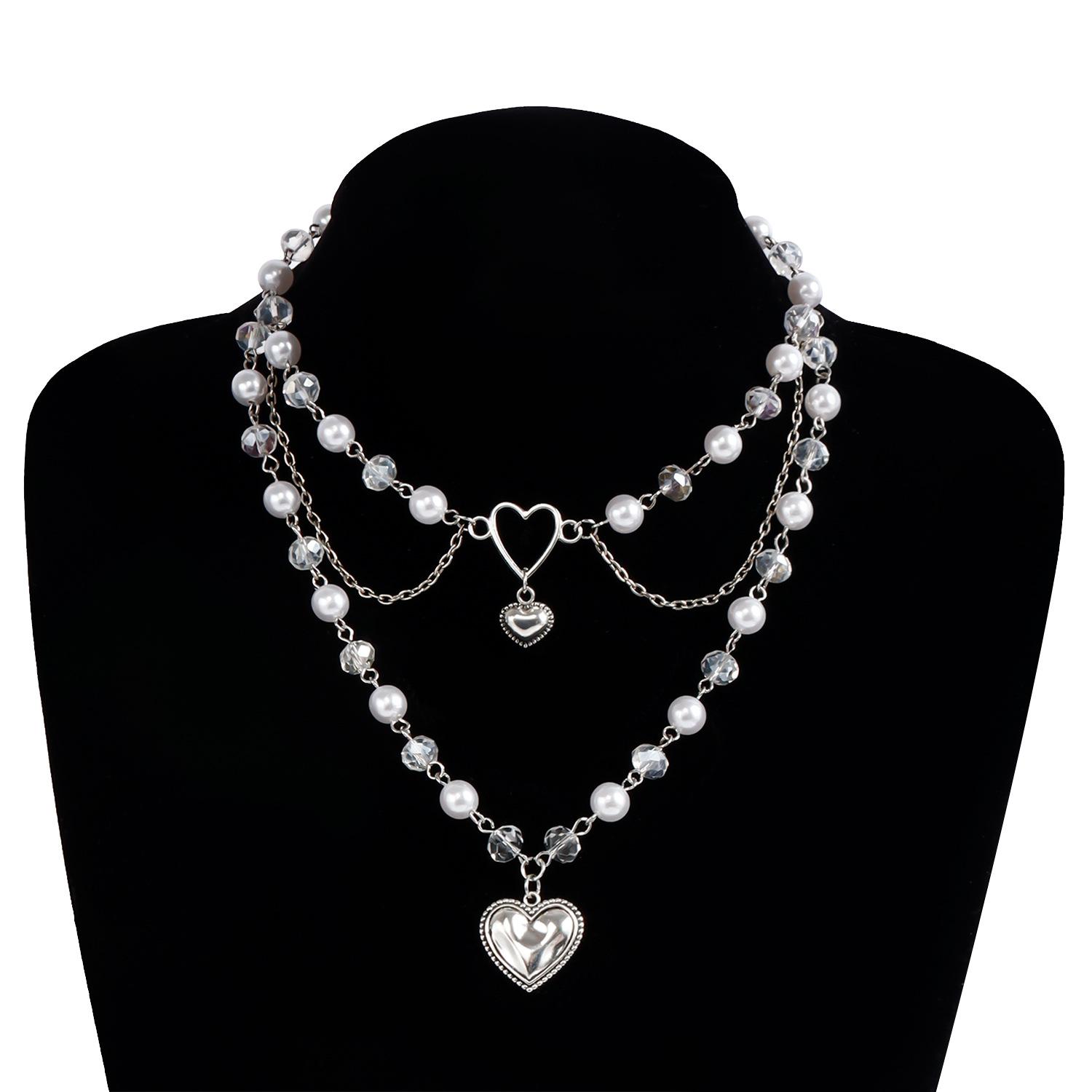 Fashion Sweet Spice Girl Love Multi-layer Necklace Temperament Imitation Pearl Tassel Necklace