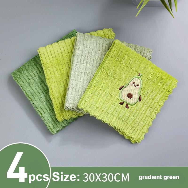 

4-Piece Avocado Embroidered Dish Cloths, Quick-Dry Cleaning Rags, Thickened Extra-Large Kitchen Towels – Soft & Breathable