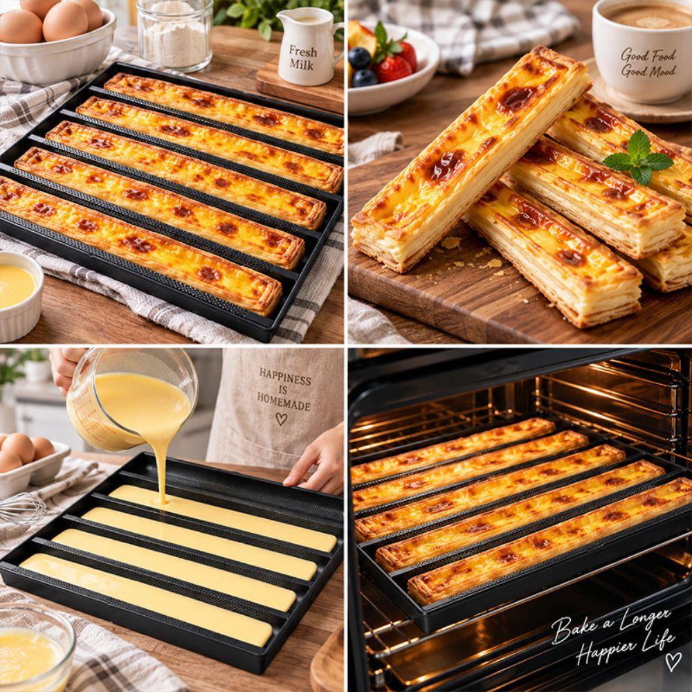 Aluminum Alloy Long Egg Tarts Pan Non-Stick 5 Slot Bread Baking Tray Efficient Heat Resistant Bread Baking Pan Bakery Shop