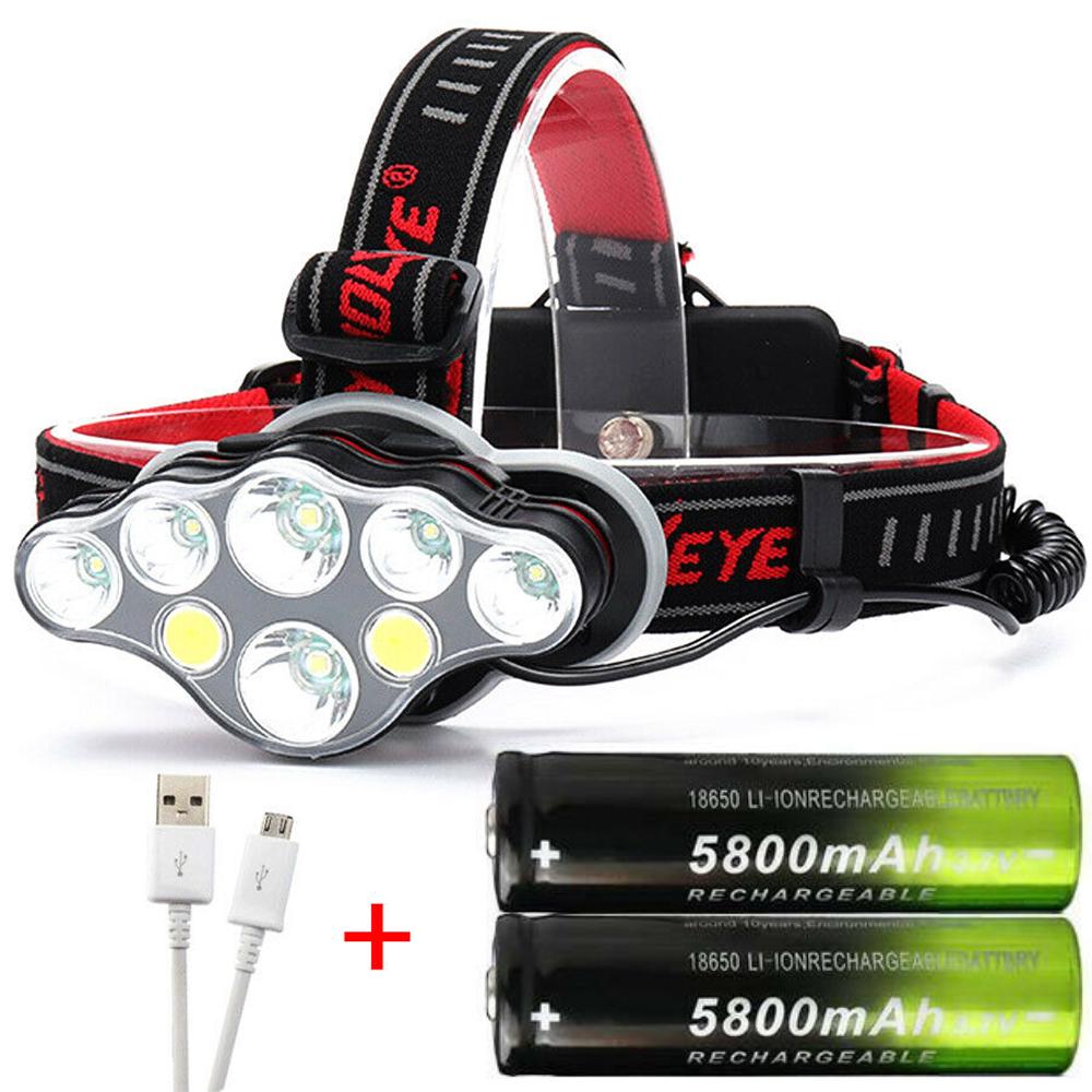 Waterproof 350000LM Headlamp Rechargeable T6+10W COB LED Headlight Flashlight AA Waterproof 350000LM Headlamp Rechargeable T6+10W COB LED Headlight Flashlight AA