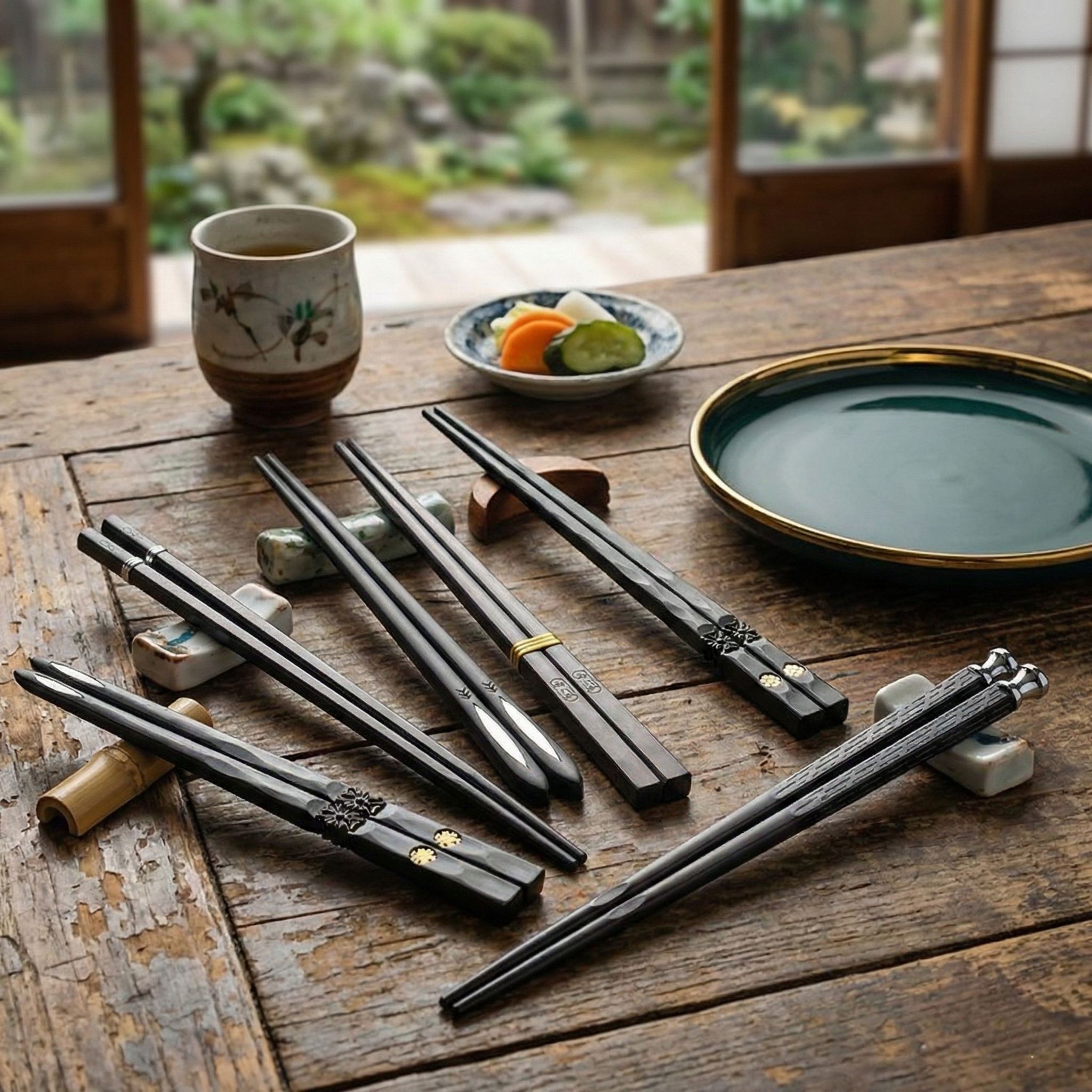 

Black Alloy Chopsticks 5-Piece Set, Reusable Durable Kitchen Tableware United States