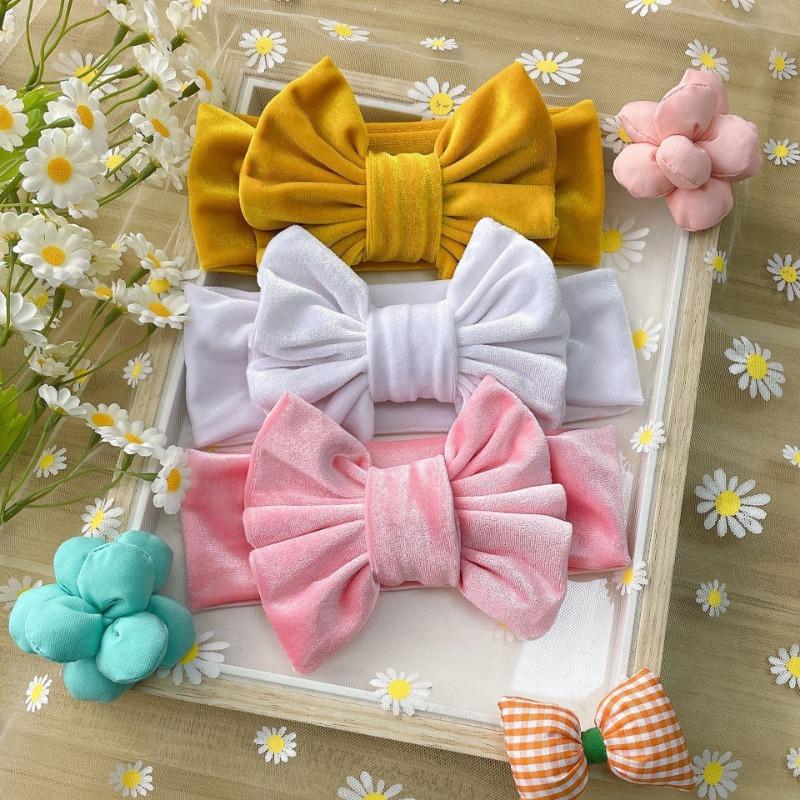 New 3pcs set, children's headband, baby golden velvet bow wide headscarf, baby headband.