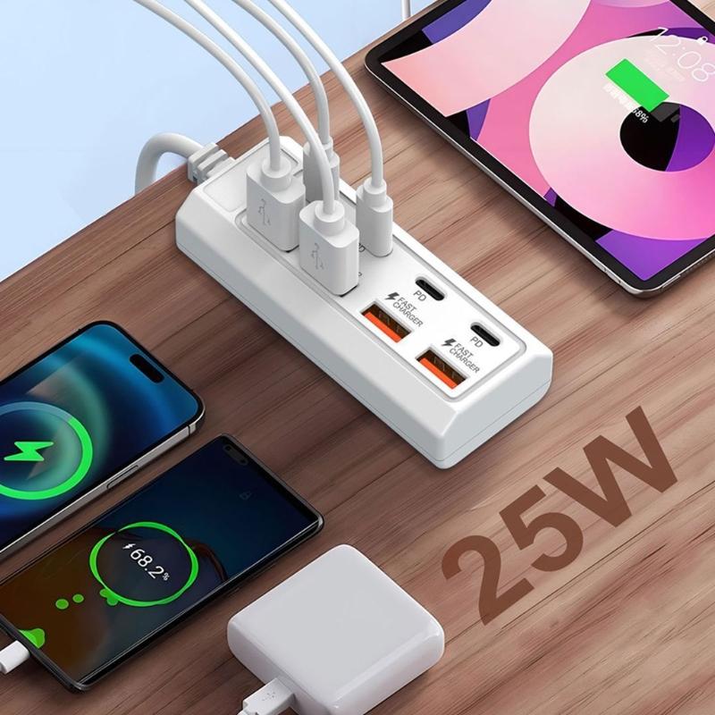 8 In 1 USB Electrical Socket 25W USB TYPE C Power Strips Charger Station Splitter For Tablet Laptop Mobile Phones