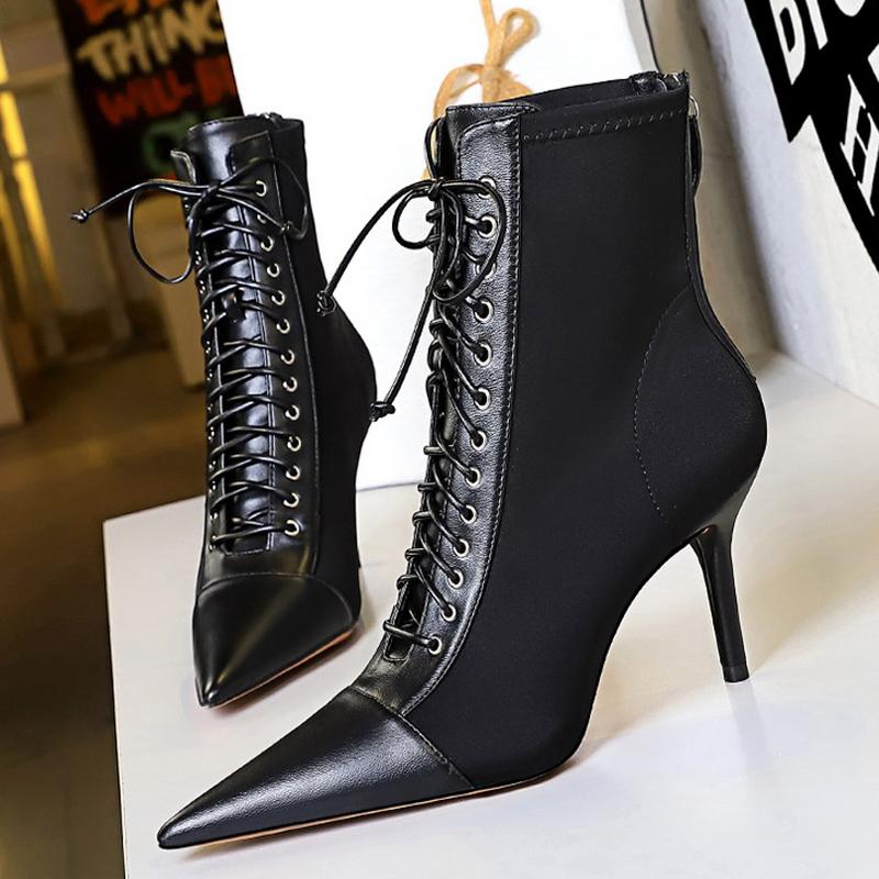 

BIGTREE Shoes Cross Straps Sexy Women Boots Pointed Toe Stiletto High-heel Boots 2025 New Women s Ankle Boots Plus Size 42 43 34