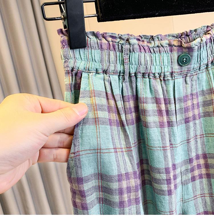 Women's Retro Plaid Wide-Leg Elastic Waist Pants