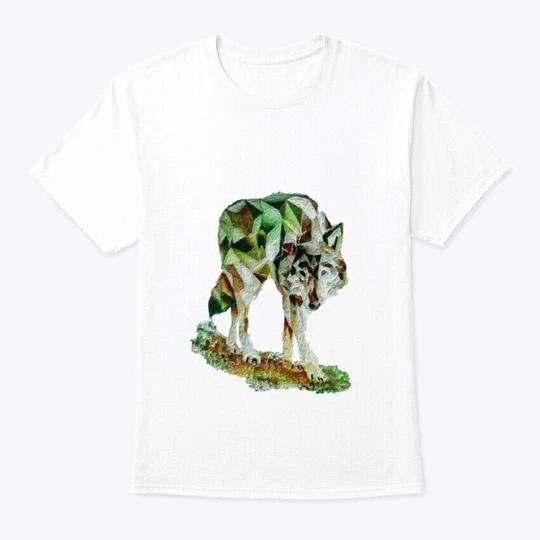 Wolf Painting In Geometric Design T-Shirt Made in the USA Size S to 5XL 4XL