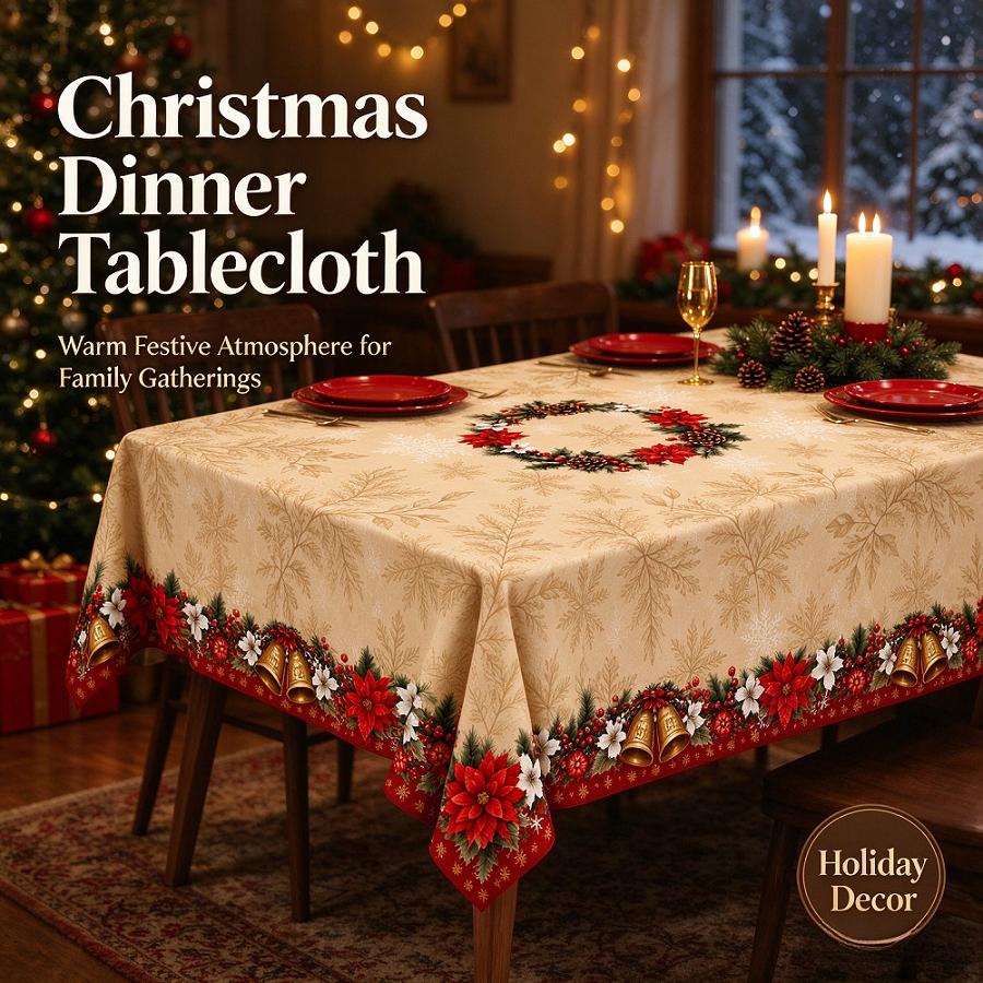Jultableduk Kristtorn Julstjärna Julbordsduk Juldekorationer för Hemmet Navidad Noel Gåva Nyårsbordduk