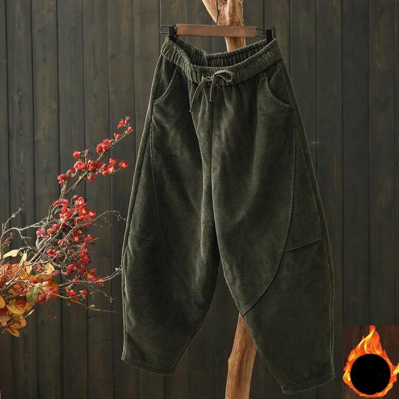Women's Winter Padded and Thickened Warm Pants Loose Casual Corduroy Radish Pants
