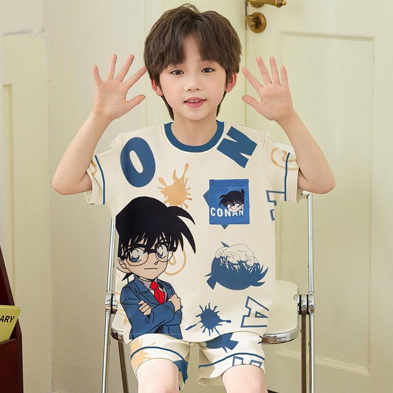 Boys Cotton Short Sleeve Pajama Set Lightweight Sleepwear Kids Teens Home Outfit