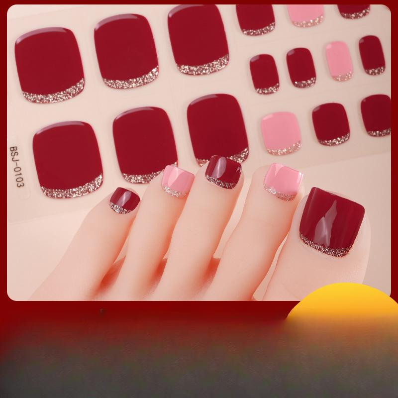 Semi-solid Gel Manicure Stickers, Toenail Stickers, Onion Pink Pearlescent Gradient Flash Semi-solid Nail Stickers