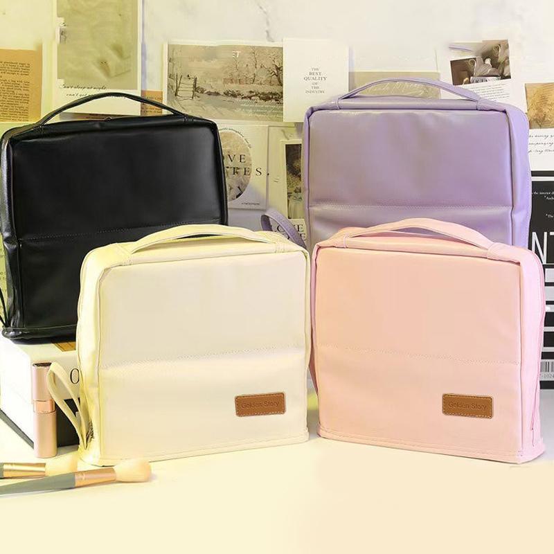 Extra Large Capacity Cosmetic Bag Multi-Compartment Multi-Layer Pen Bag High Aesthetic Solid Color Storage Bag Cosmetics