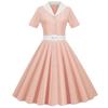 Retro Solid Color V-Neck Short-Sleeved 50s Swing Dress - New Hot Sale 2022
