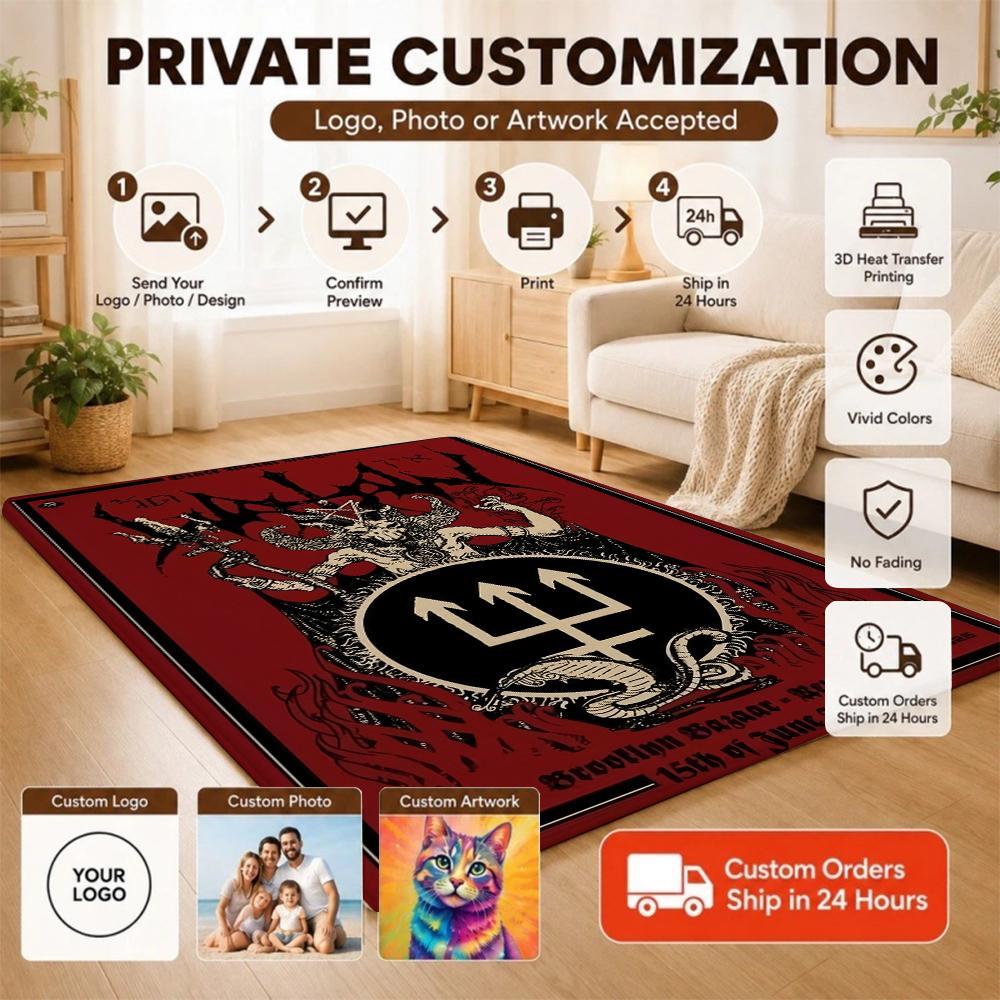 Dark Satanic Black Metal Art Patterned Rug Allseason Carpet For Entryway Home Party Decor Gift For Friends
