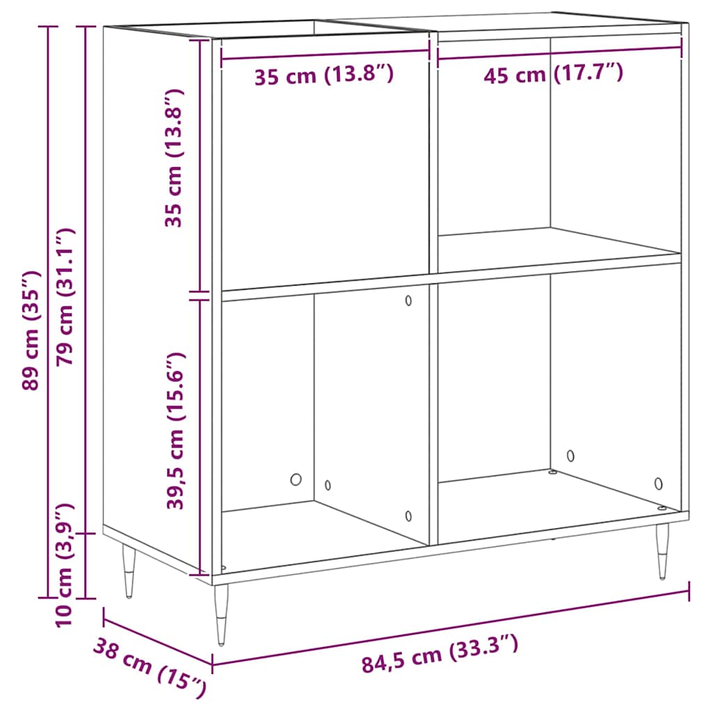 Vinyl Record Cabinet Black Oak Effect 85 x 38 x 89 cm