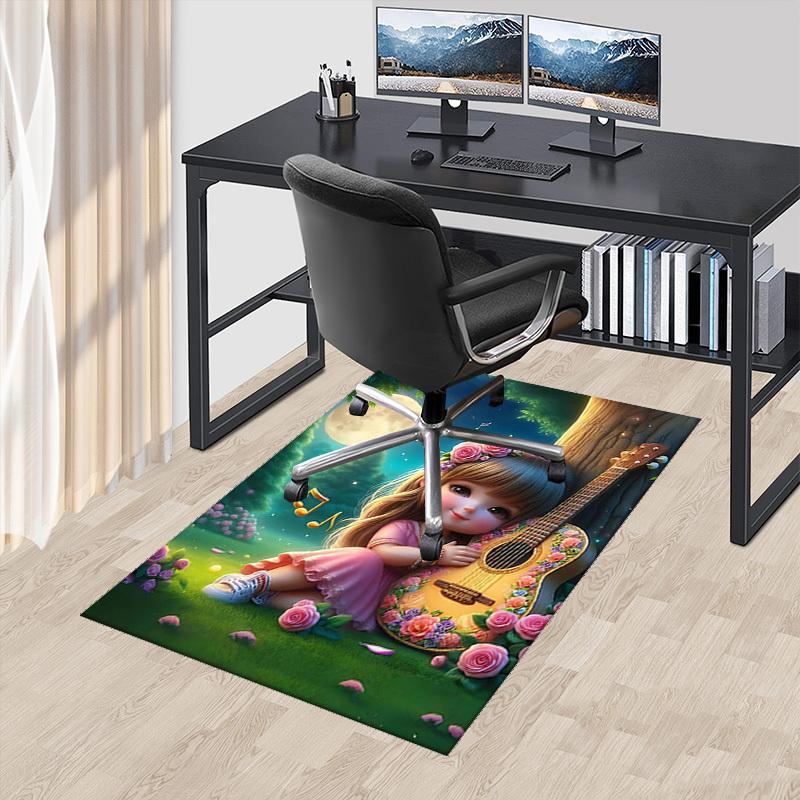 

1pc Anime Cartoon Design Chair Mat Floral Rose Girl Office Desk Pad, Non Slip Carpet for Home Decor, Suitable for All Seasons 60cm by 90cm