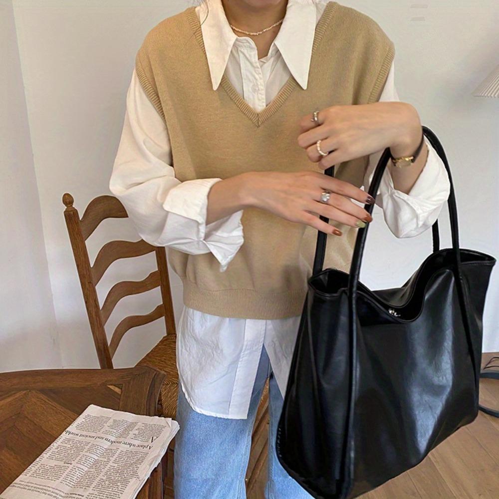 Women's Minimalist Tote Bag Large Capacity Shoulder Bag Ladies Solid Color Bag for Work