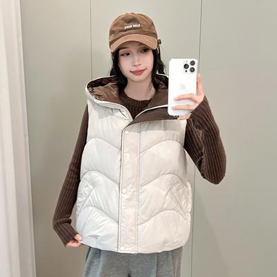 Women's Winter Hooded Down Cotton Vest Sleeveless Cotton Jacket Vest Warm Loose Casual Foreign Cotton Vest