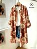 Damen Vintage Paisley Print Revers Hemdkleid Knopf Locker Boho Lässig Strandurlaub