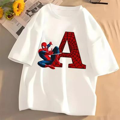 Camiseta Feminina do Homem-Aranha com Letra ABC Algodão Roupas Tops Femininos Verão Respirável Bonita Manga Curta Moda Feminina Top