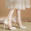 New Women Thin Heel Hollow Sandals Woman Pearl Butterfly Pointed Toe High Heels Pumps Womens Drees Shoes Wedding Shoes